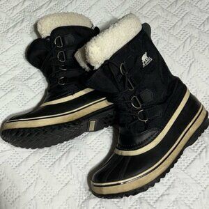 Sorel Faux Fur Black Insulated Lined Winter Snow Boots Woman Lady Size 8